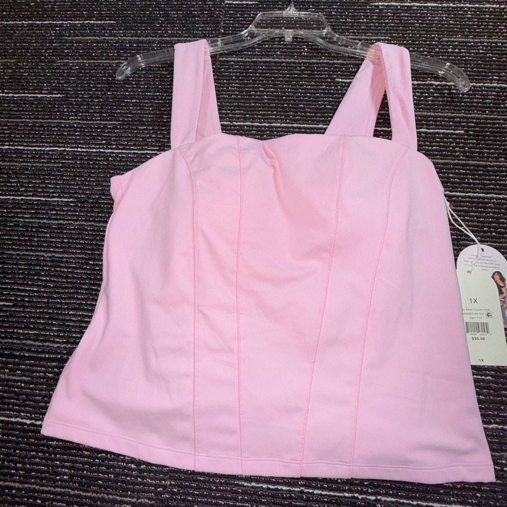 Blogilates Tiny Bows Corset Tank Women 1X Light Pink NEW Activewear Top